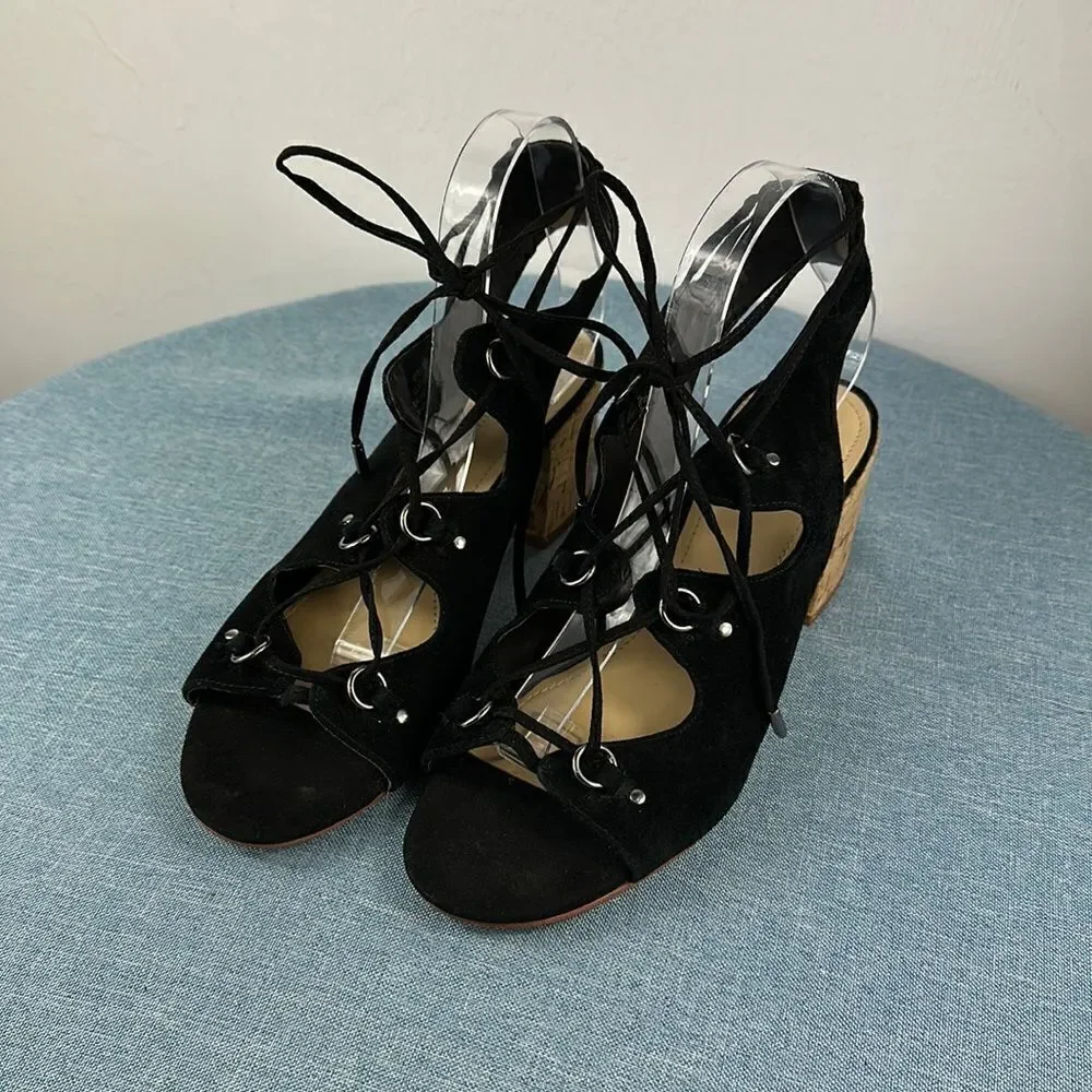 Marc Fisher Rivva Black Leather Lace Up Heels Size 10 M